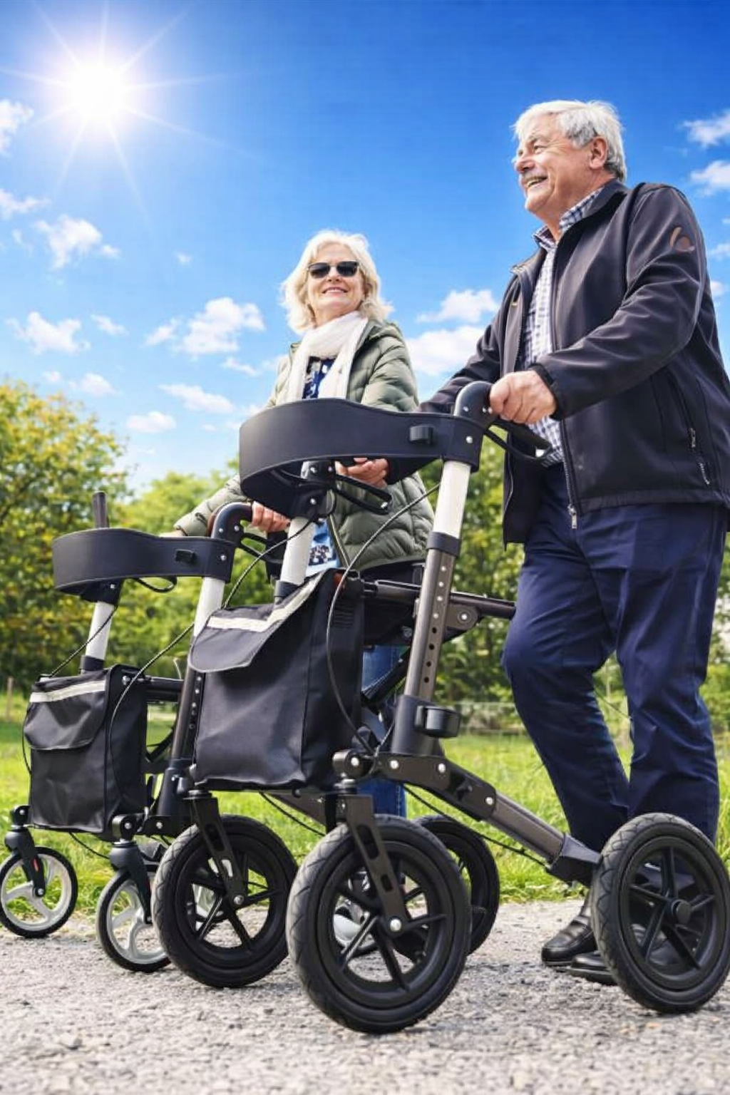 Spaziergängemit dem faltbaren Rollator